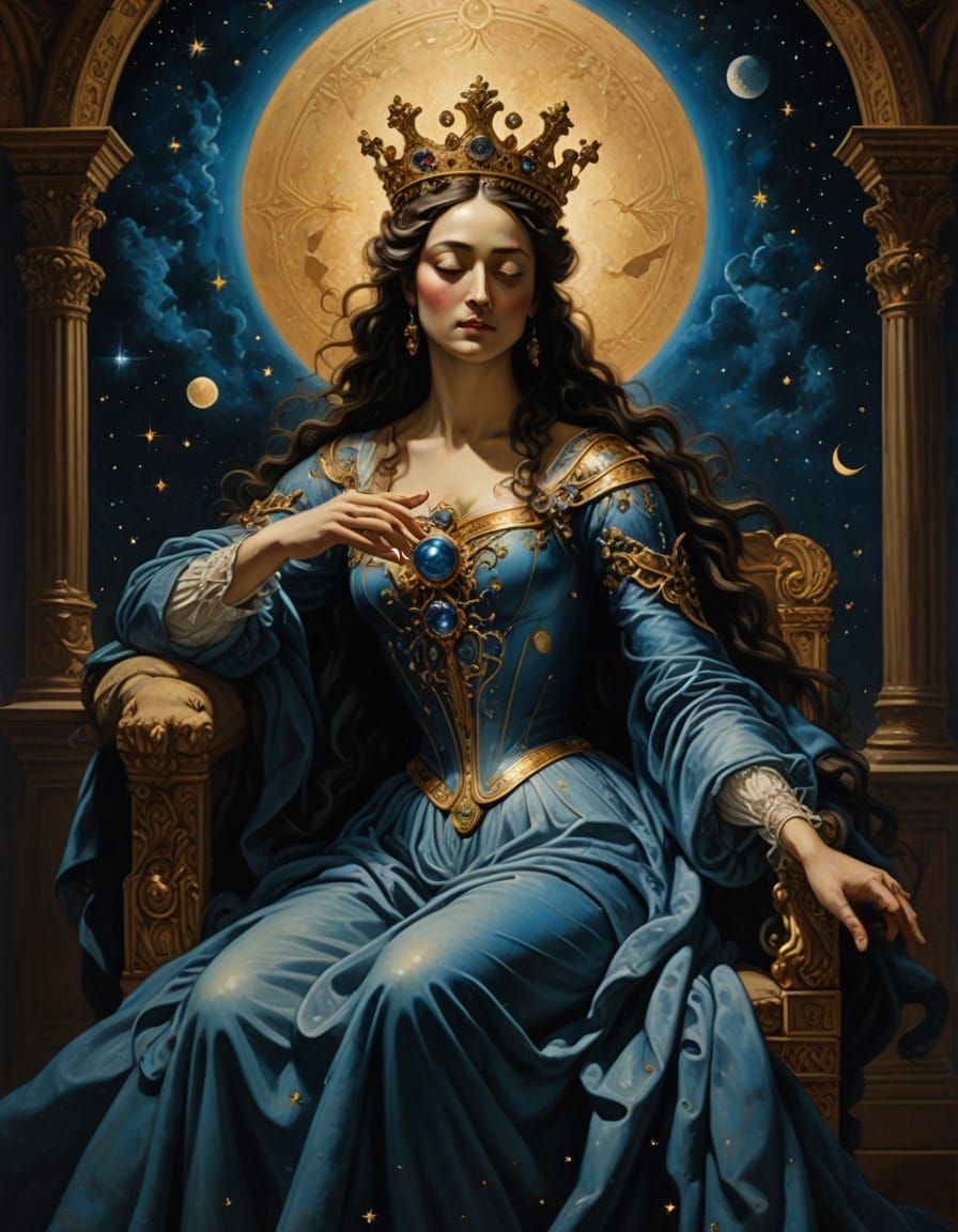Ethereal Queen of the Cosmos in Golden Renaissance Masterpie...