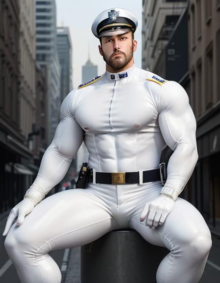 Futuristic Cop in Skintight White Bodysuit