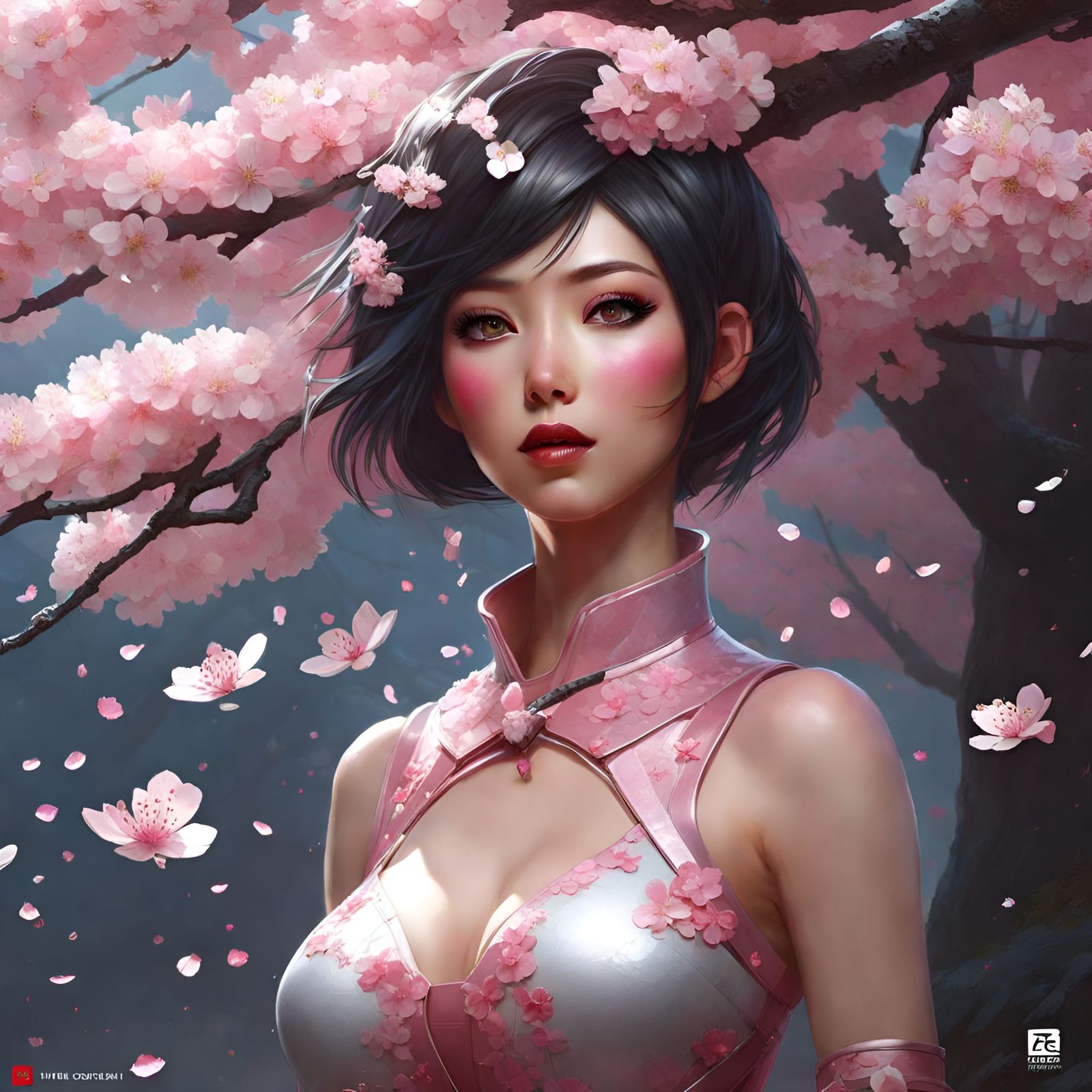 Sakura Petal Woman in Hyperdetailed Fantasy Art