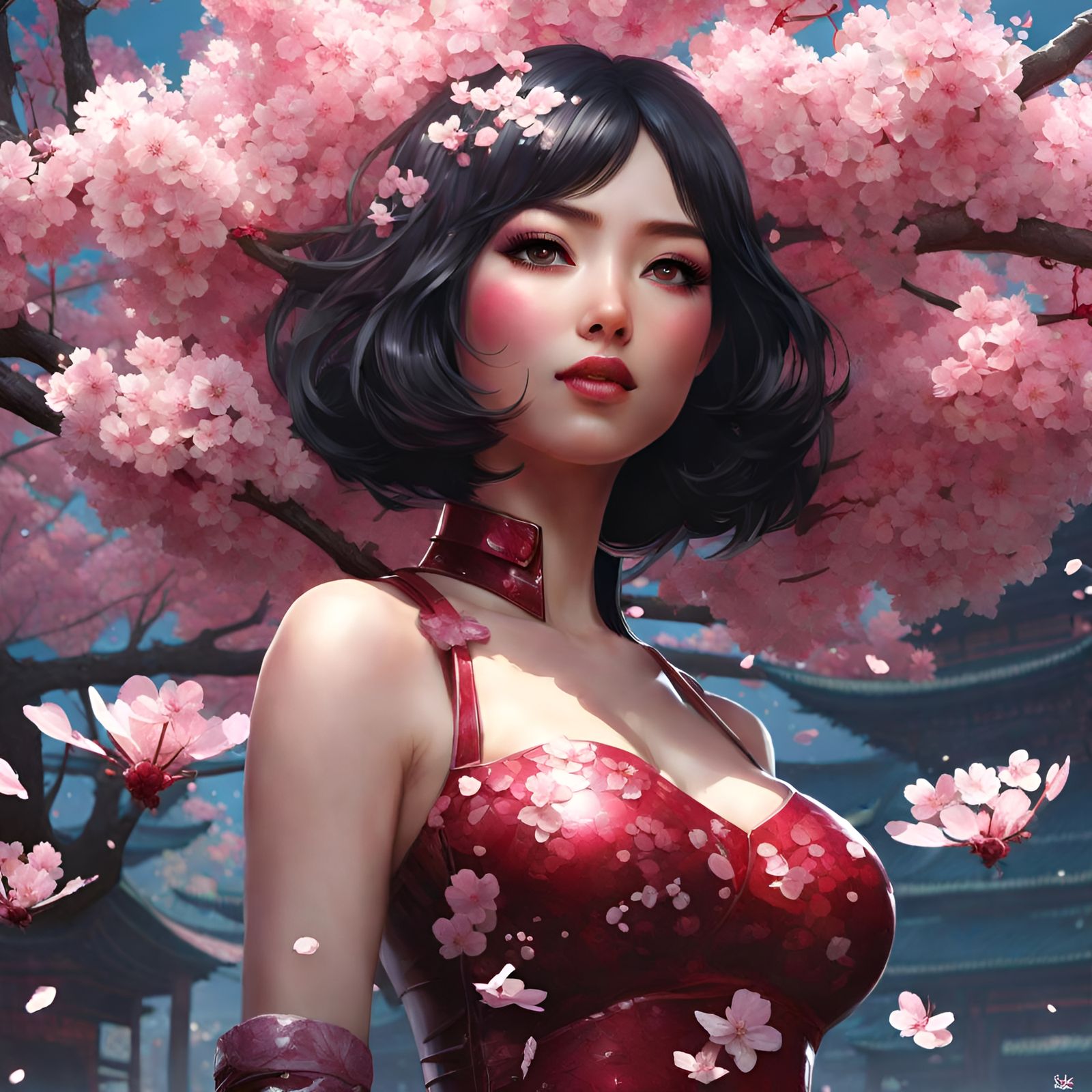 Sakura Petal Woman in Hyperdetailed Digital Art
