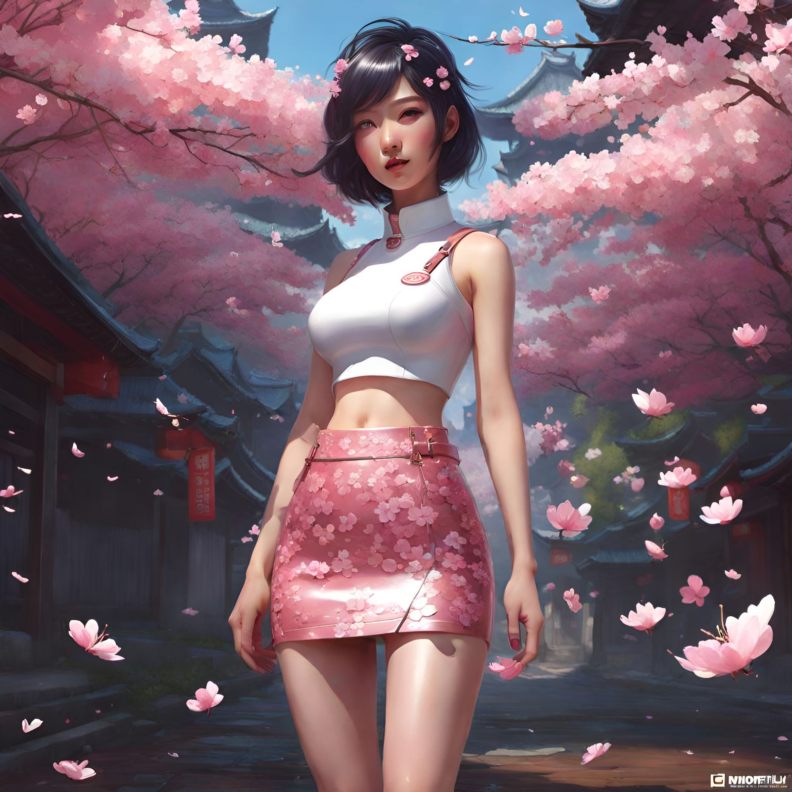 Sakura Petal Woman in Latex: Digital Art