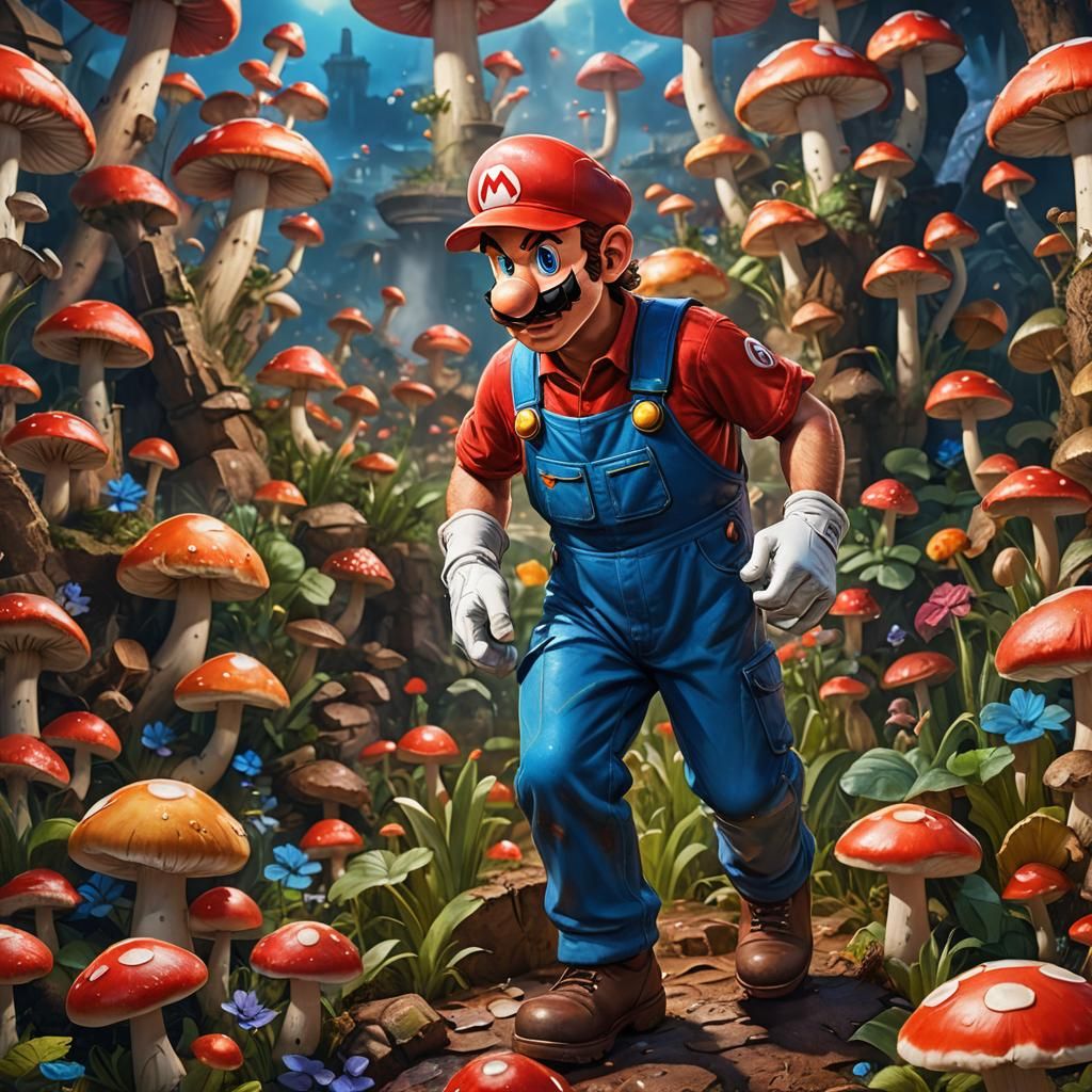 Mario in the Mushroom Kingdom: Hyperrealistic Concept Art