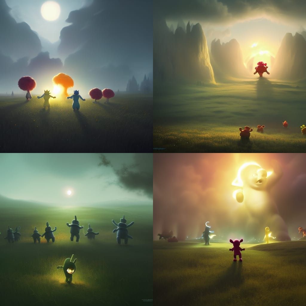 Dark Fantasy Teletubbies Attack in 8k Resolution