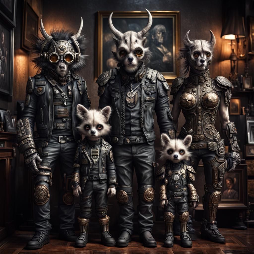 Hyperrealistic AnthroPunk Family Portrait