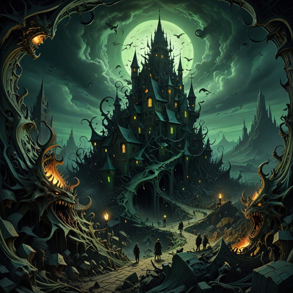 Ethereal Horror Vortex in Dark Cubist Style