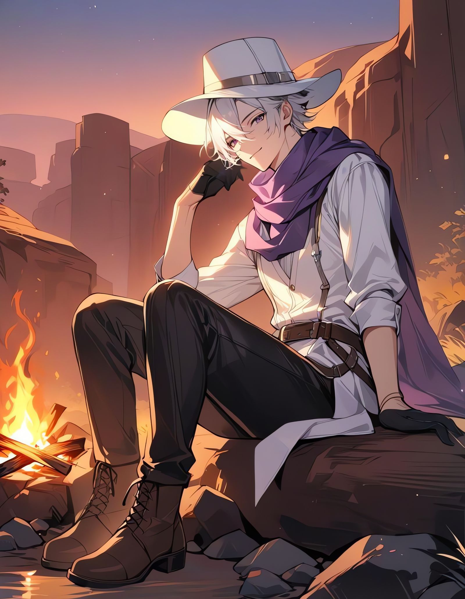 Surreal Cowboy Bishounen in Twilight Canyon