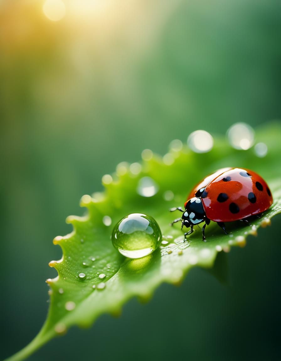 Ladybug Reflected in Water Droplet: Macro Photography