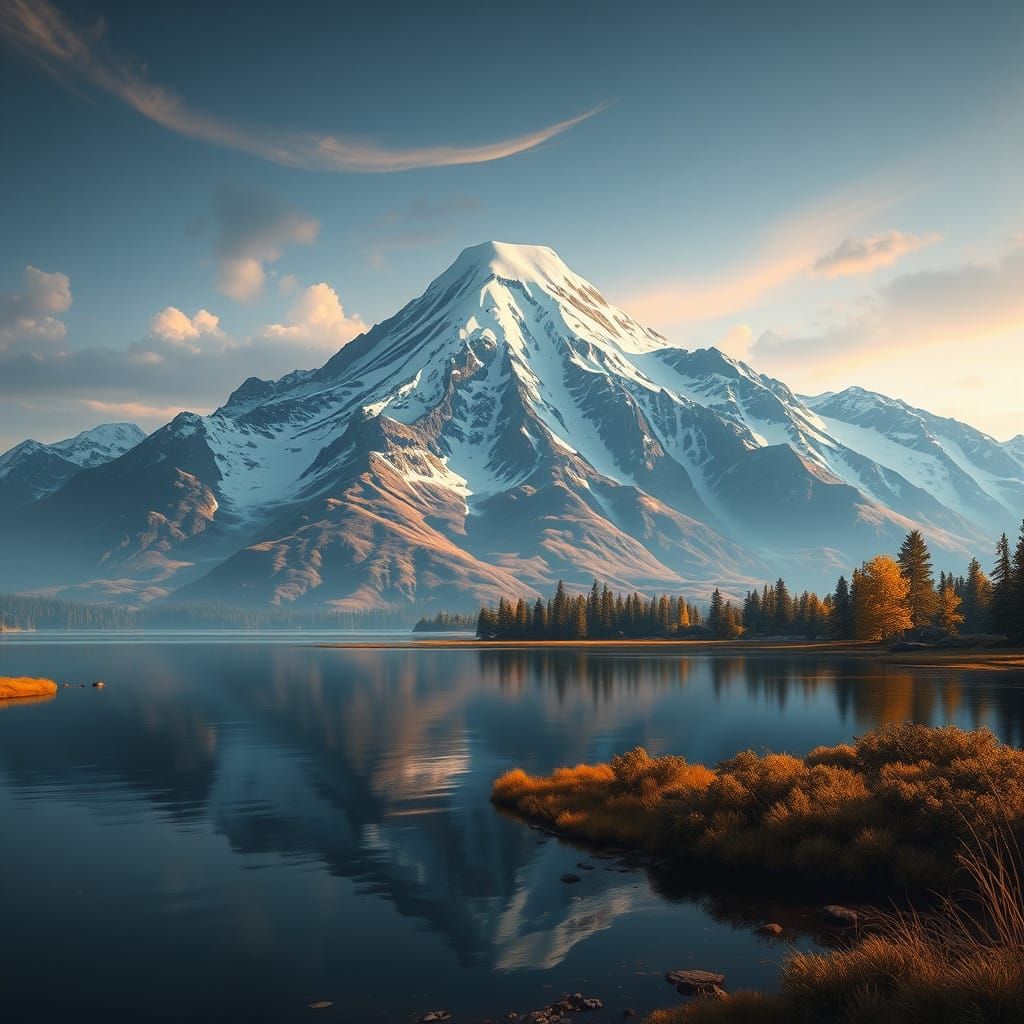 Snow-Capped Mountain Landscape in Dreamlike Detail