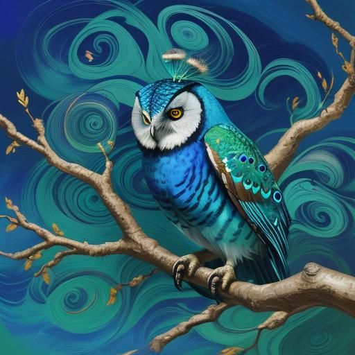 Abstract Owl-Peacock Hybrid in Expressionist Style