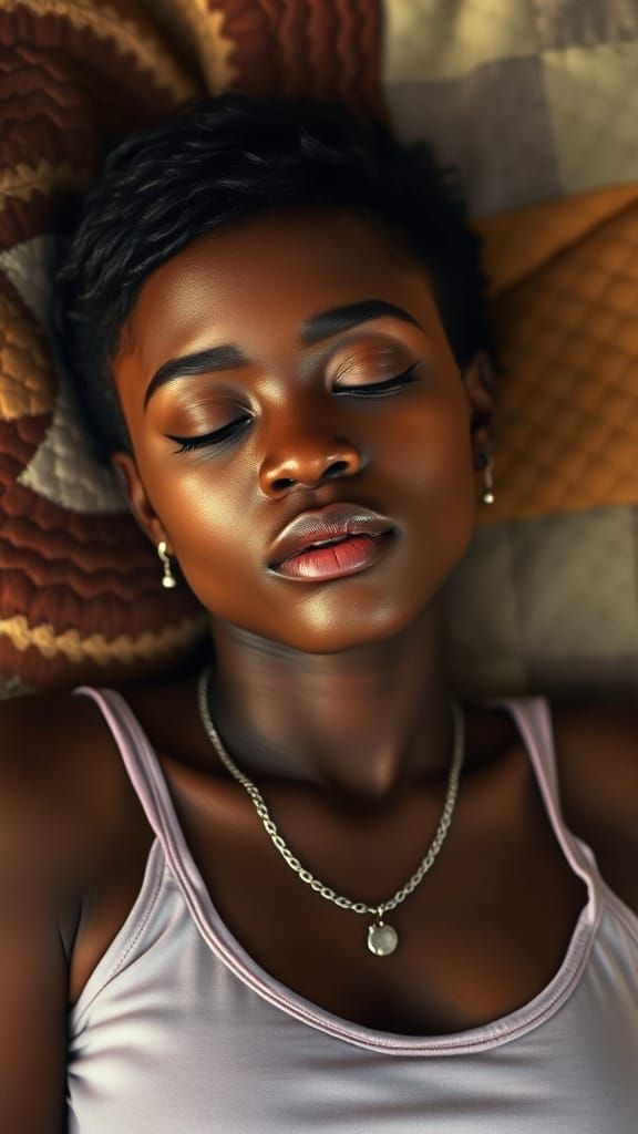 Peaceful Portrait of Young Woman with Closed Eyes