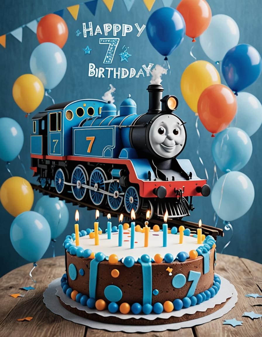 Birthday Greeting Card with Train and Balloons