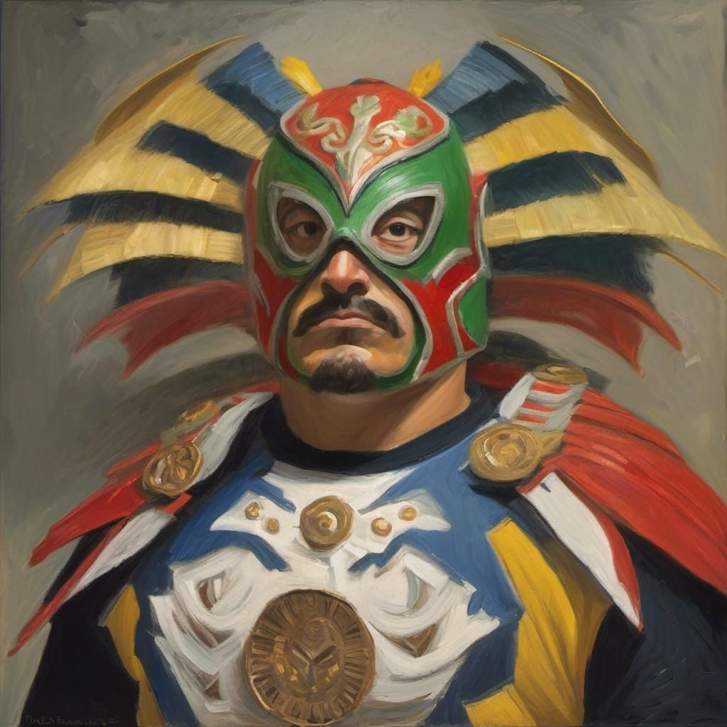 Post-Impressionist Time Dragon Luchador Portrait