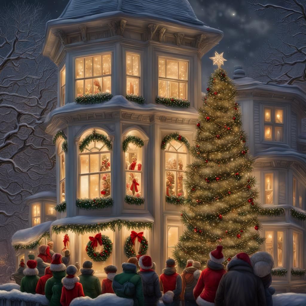Cozy Christmas Scene with Carolers: Hyperrealistic Image