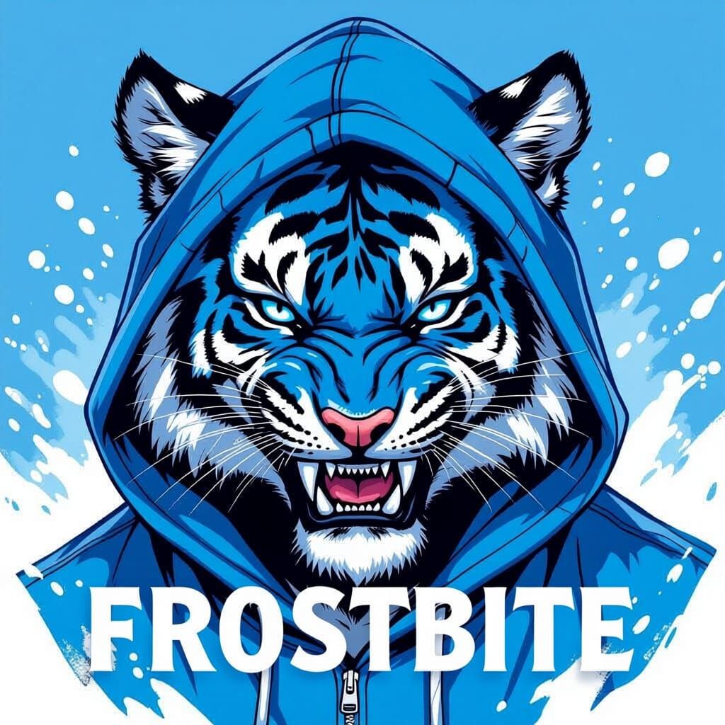 Blue Tiger Boy in Hoodie with Blue Fangs, Comic Art Style