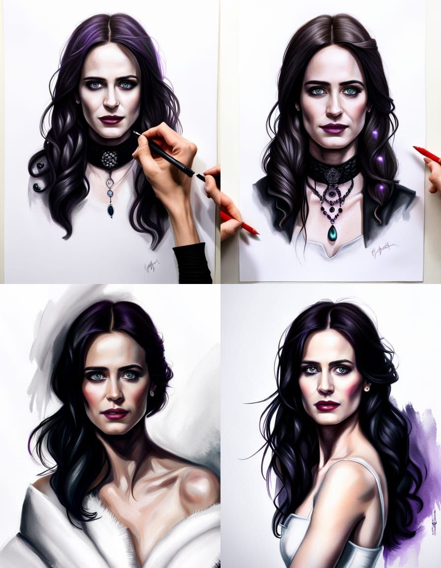 Eva Green as Yennefer: Photorealistic Portrait with Purple E...