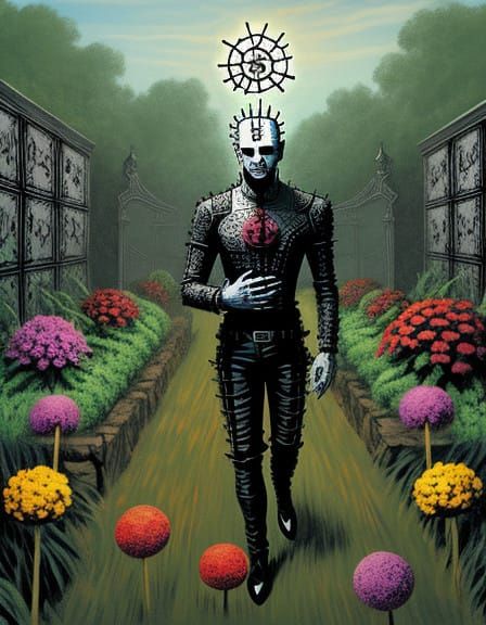 Hellraiser-Inspired Surreal Garden Scene