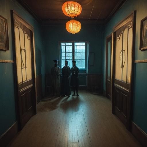 Clowns in Haunted House as Expressionist Oil Painting