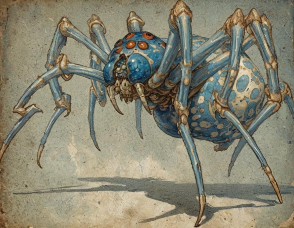 Blue and White Alien Spider Creature