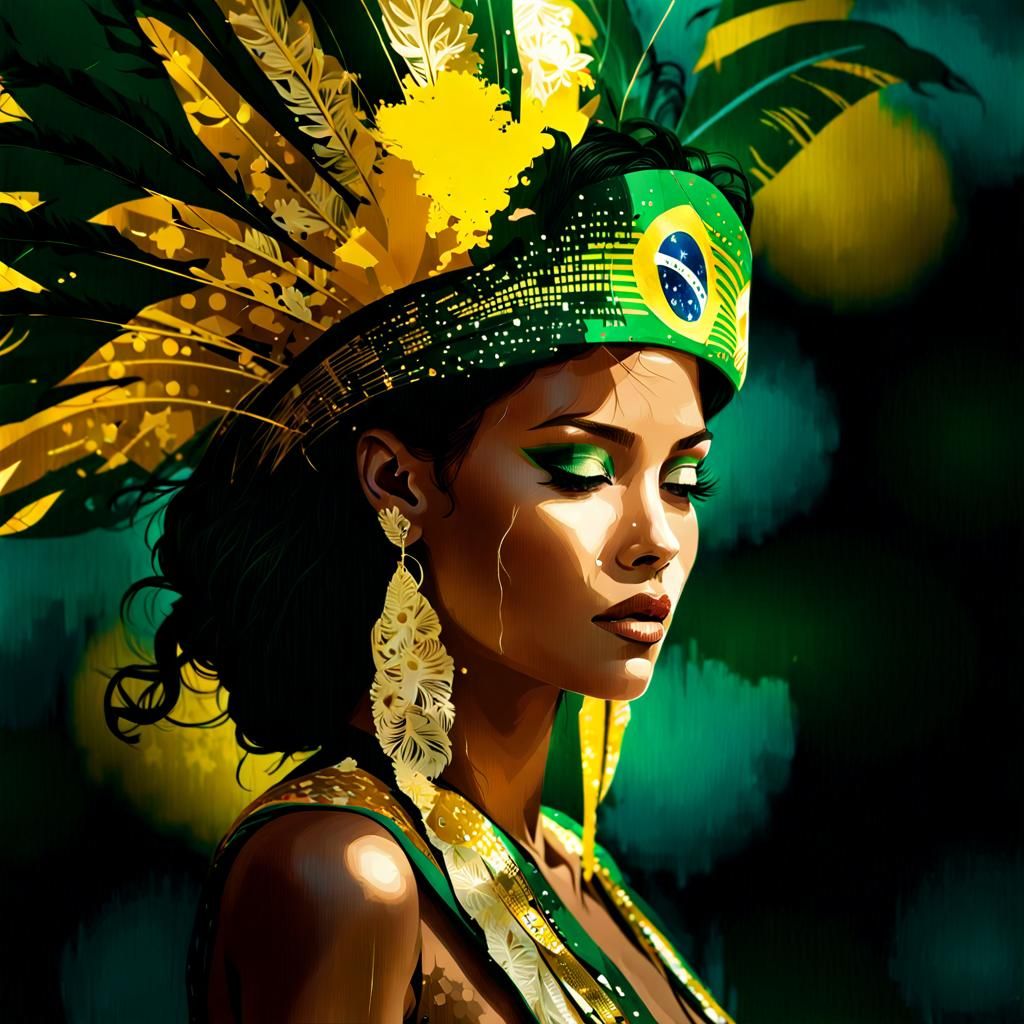 Brazilian Carnival Beauty in Double Exposure Silhouette