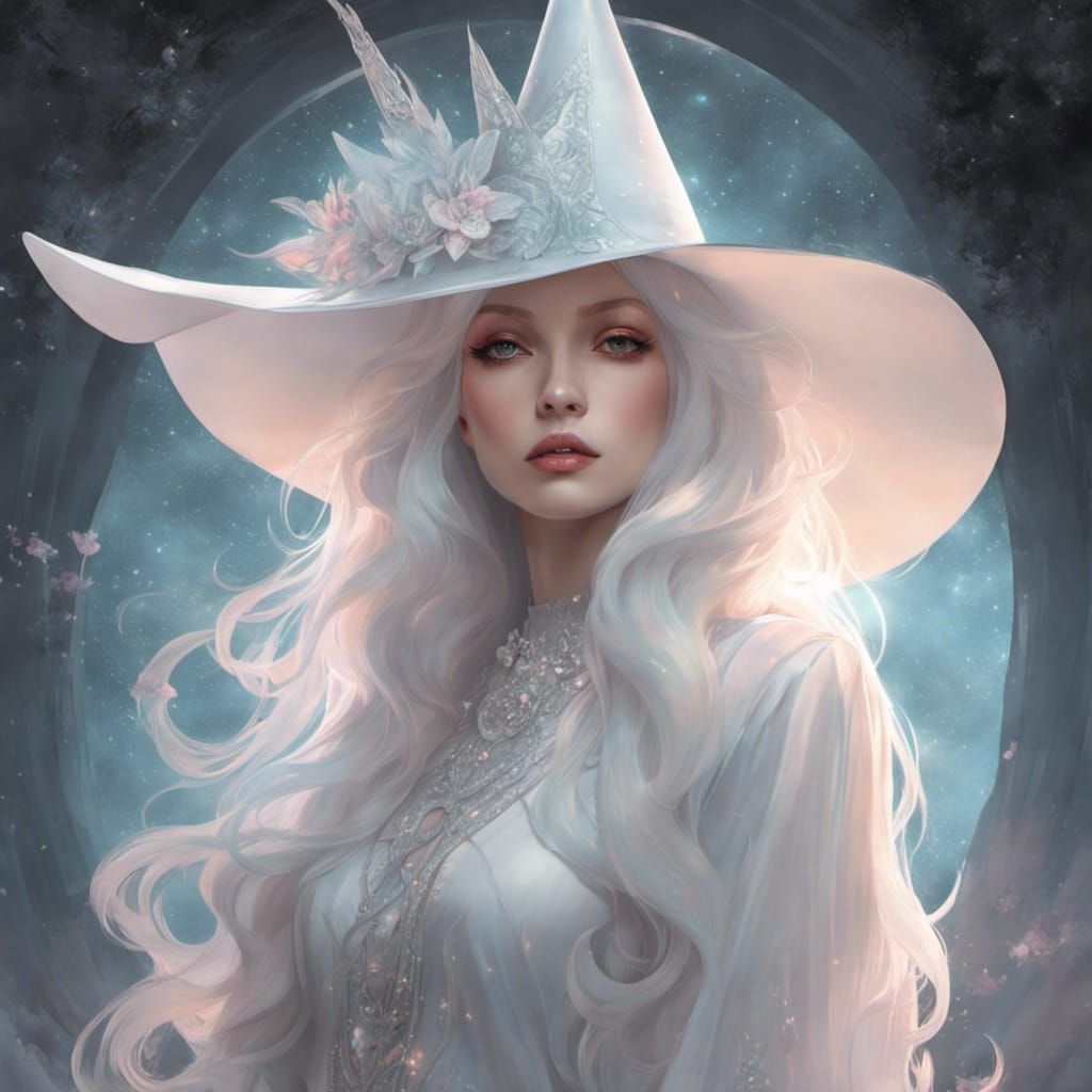 Ethereal Holographic Witch Hat in Digital Art Style