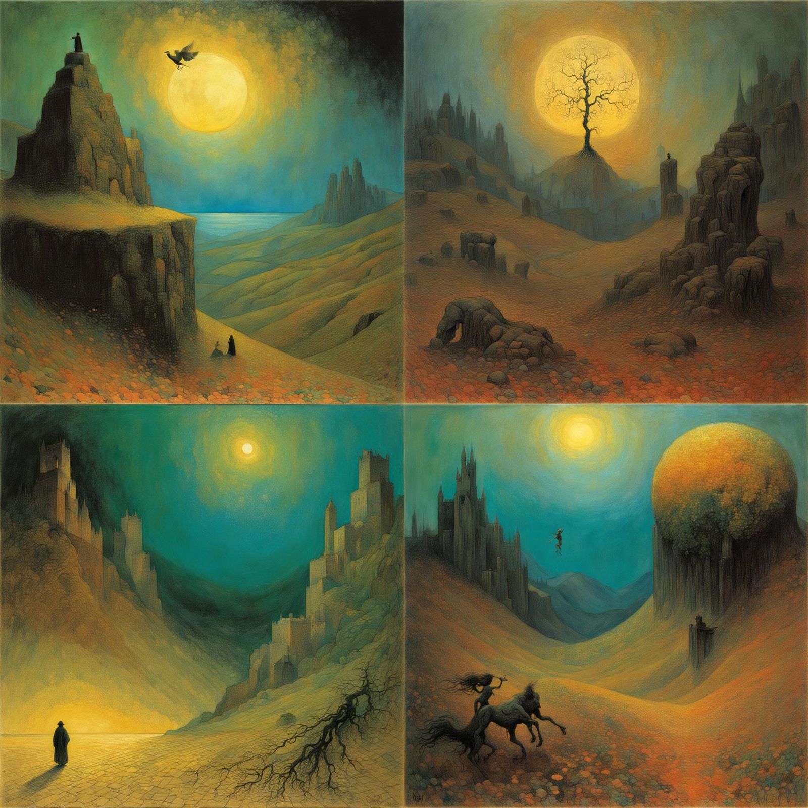 Surreal Landscape in Pointillist Style