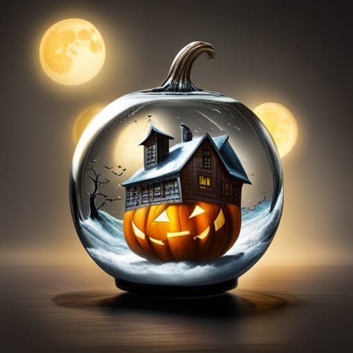 Halloween Snow Globe in Glass Pumpkin