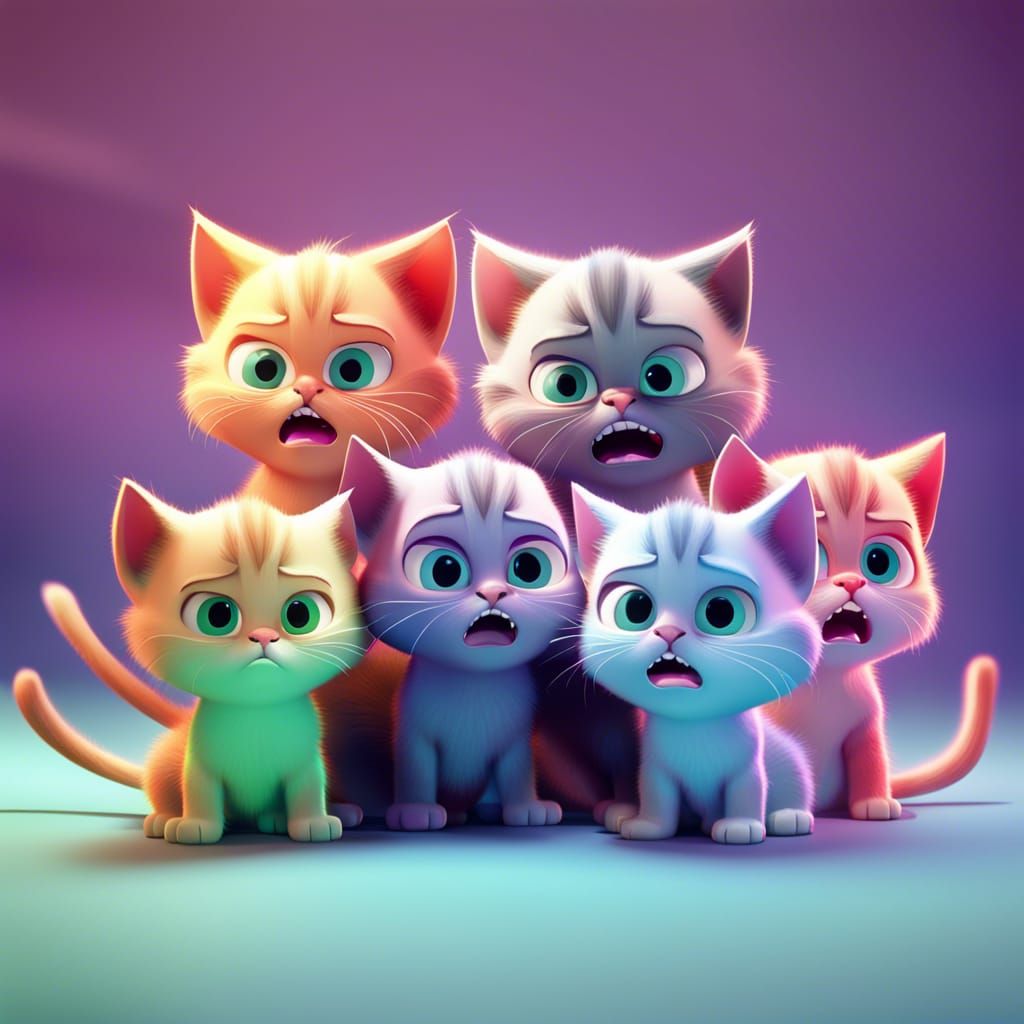 Angry Kittens in 3D Digital Art Style