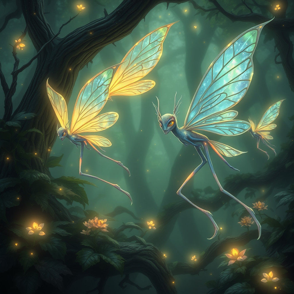 Ethereal Fey in Enchanted Forest, Hyperrealistic Image