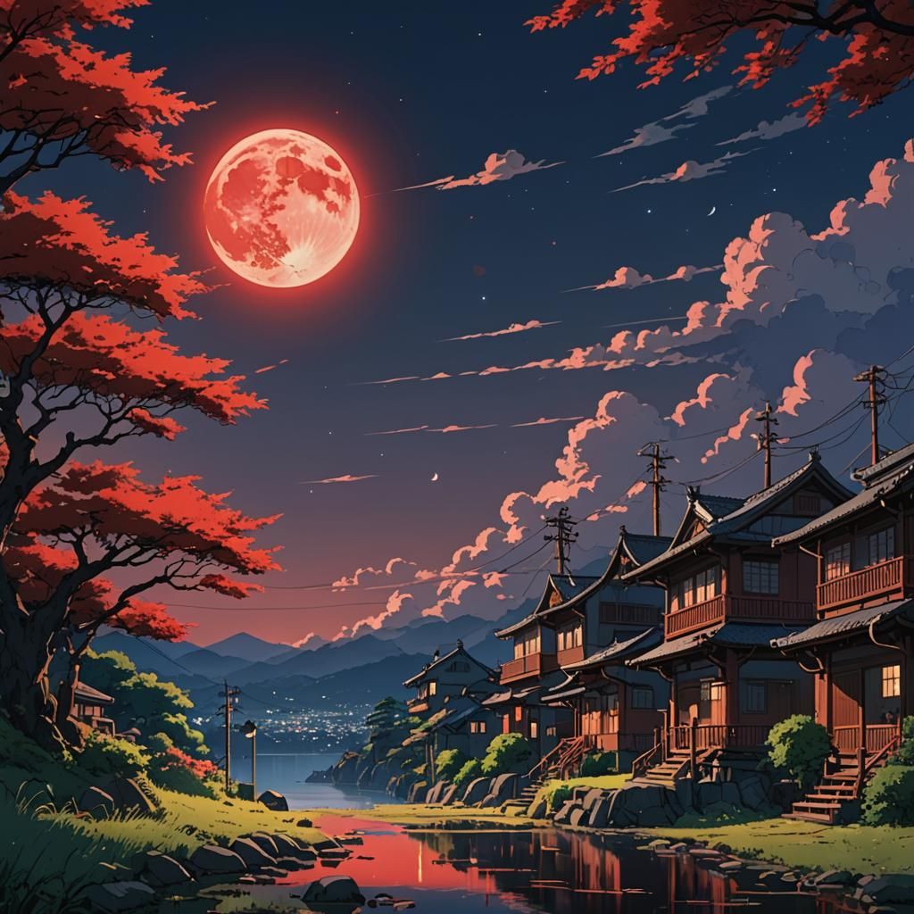 Anime Key Visual of a Red Moon