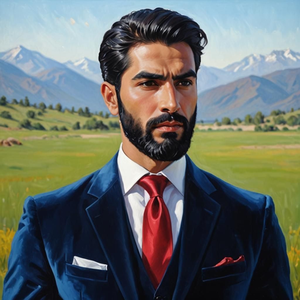Handsome Man in Velvet Suit: Expressionist Oil Painting