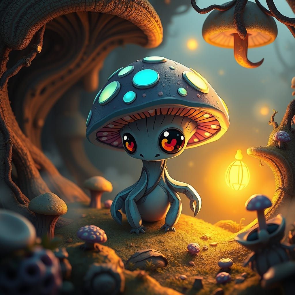 Whimsical Fantasy Myconid in Vibrant Chibi Style