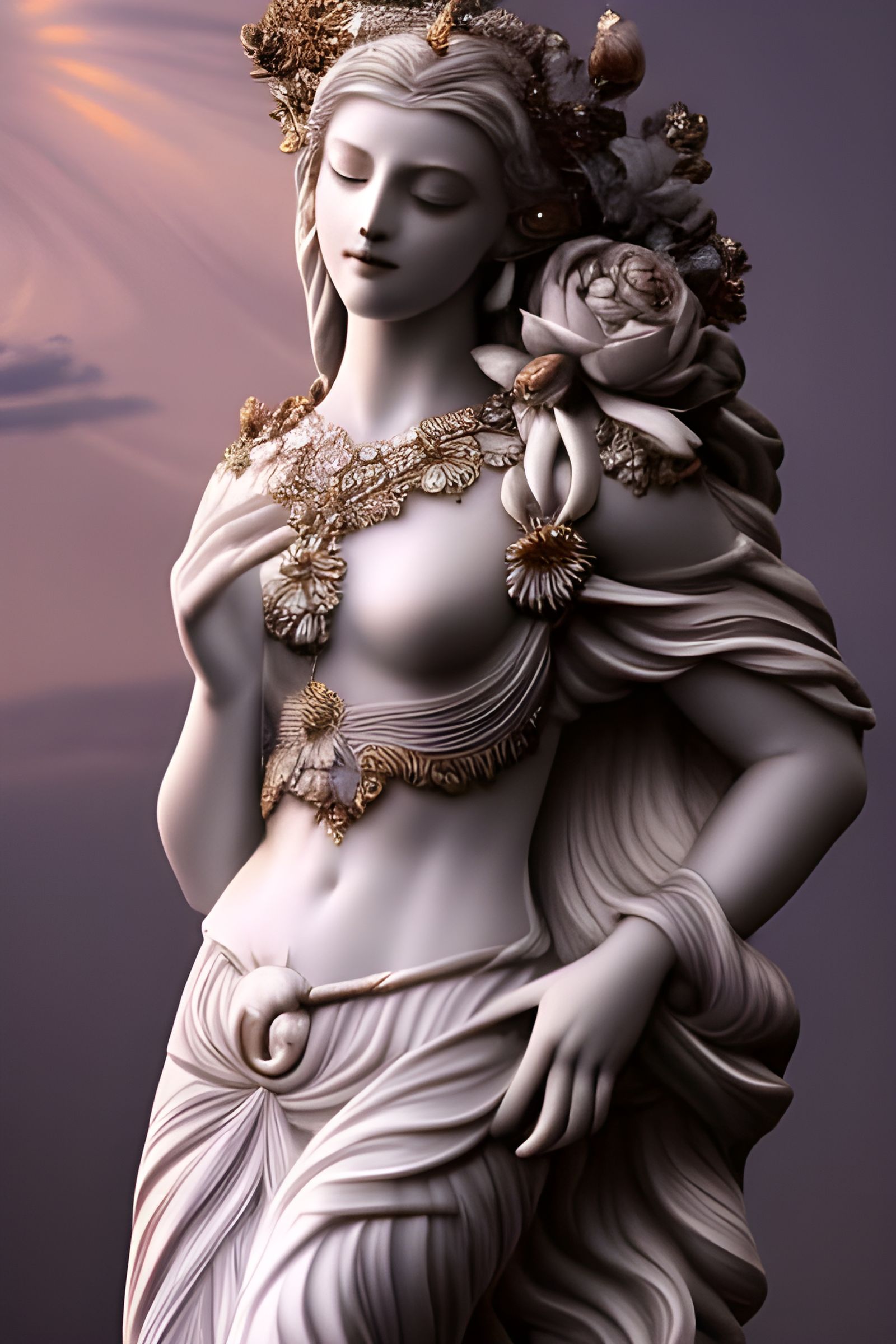 Marble Moon Goddess Statue in Moonlight