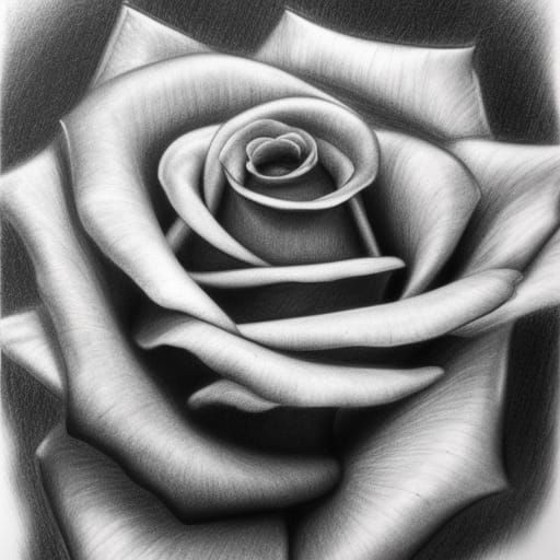 Hyperdetailed Charcoal Drawing of a Rose