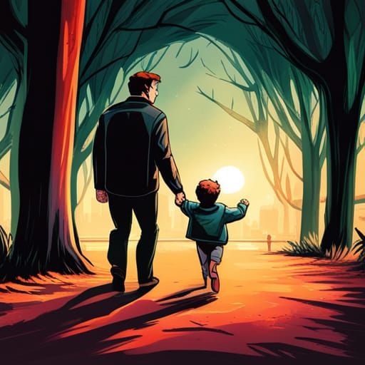 Peter Parker and Mayday in Park, Comic Book Art