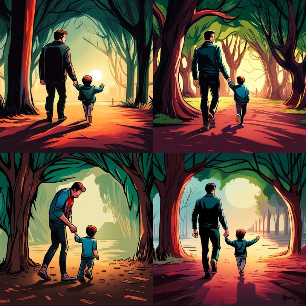 Peter Parker and Mayday in Park, Comic Book Art