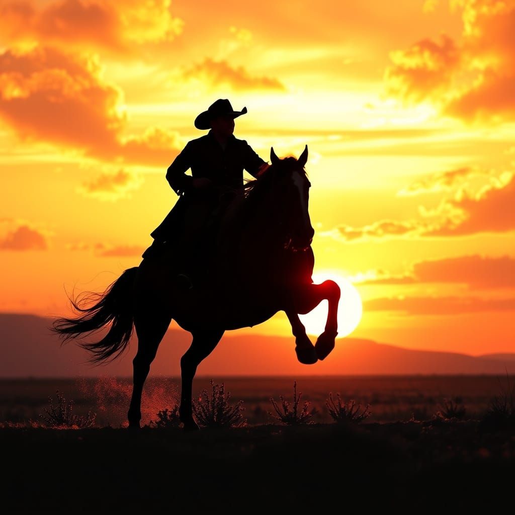 Cowboy Rider in Sunset Landscape