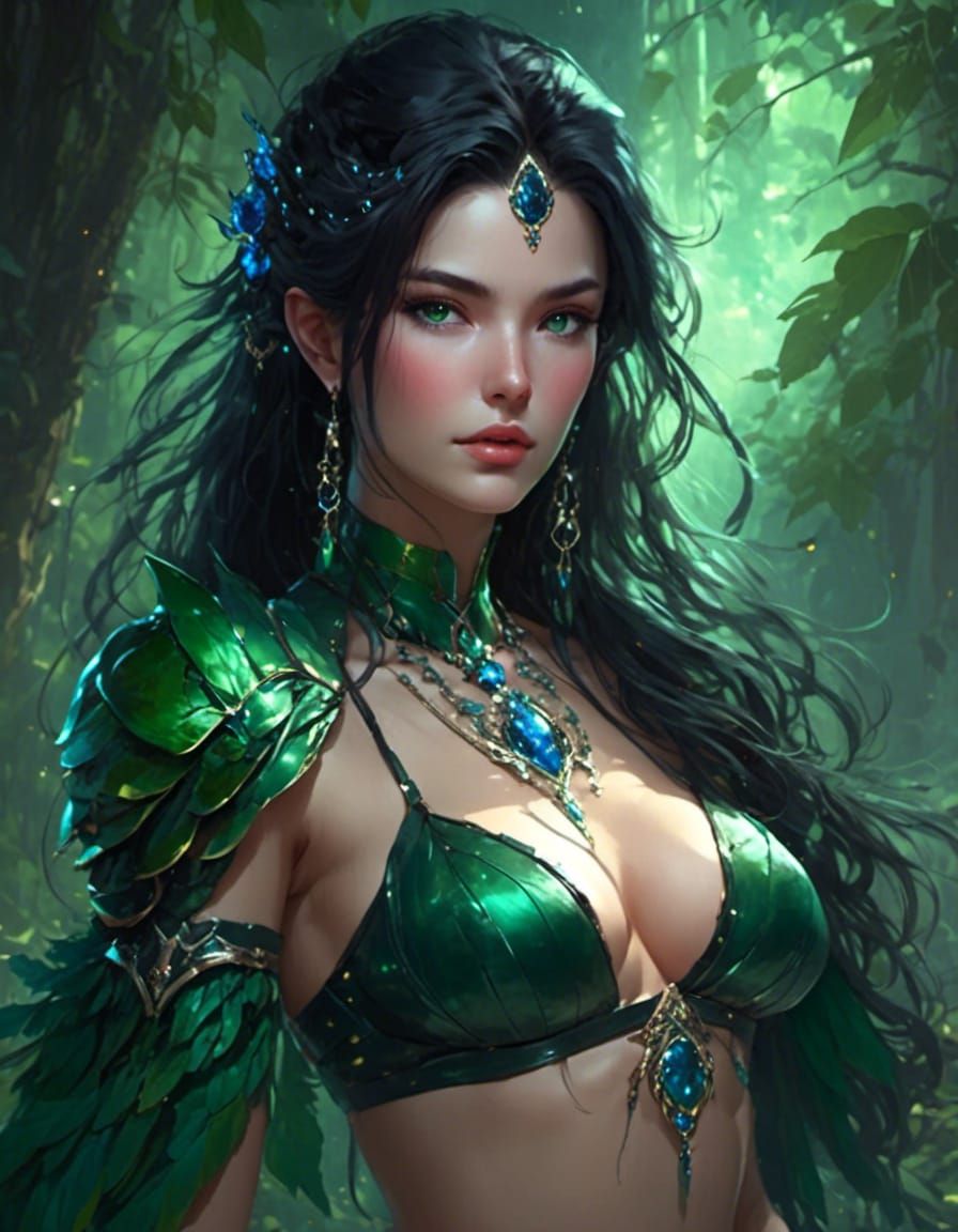 Beautiful Green Orion Woman Portrait in Royo Style