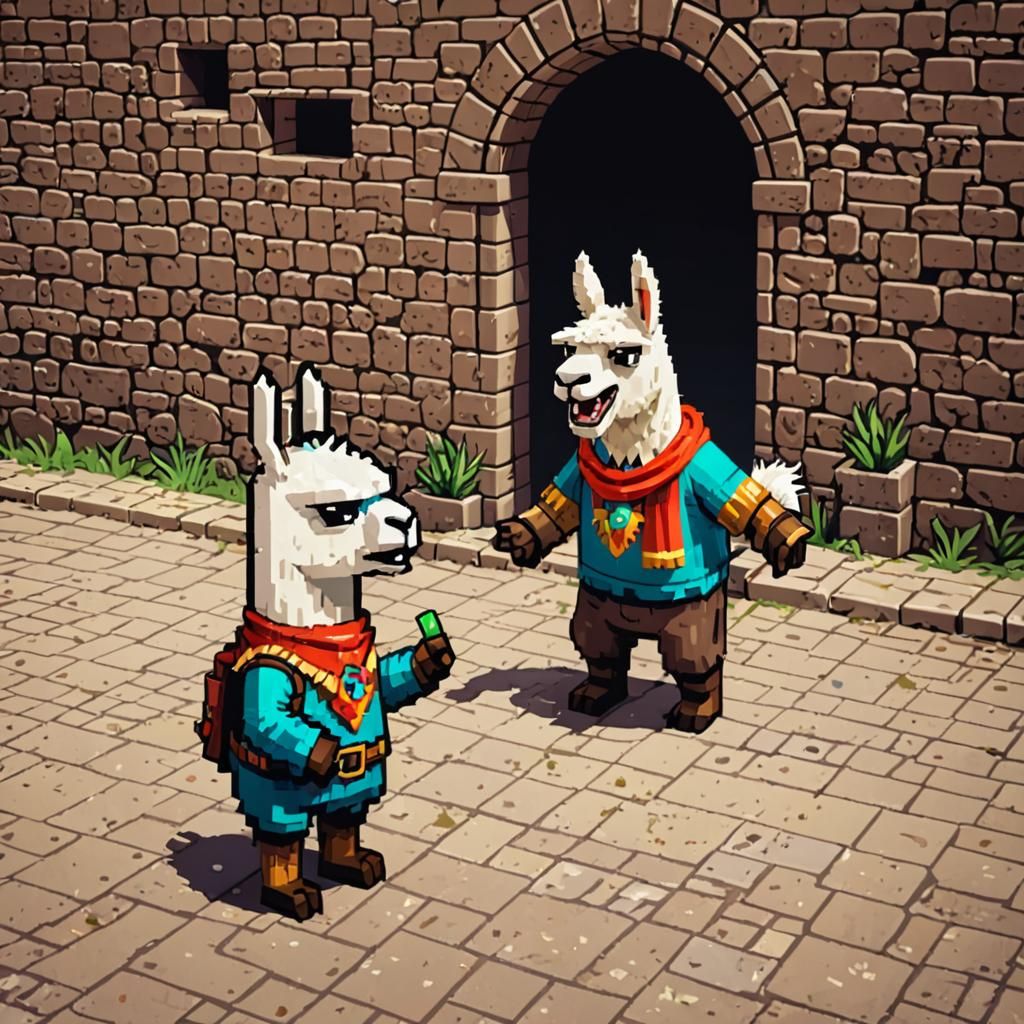 Pixel Art Llama Hero in 2D Game Dungeon