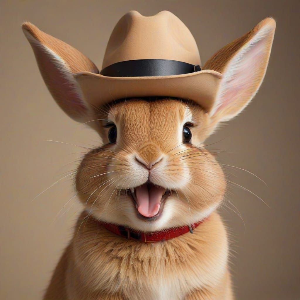 LAUGHING BUNNY WITH COWBOY HAT