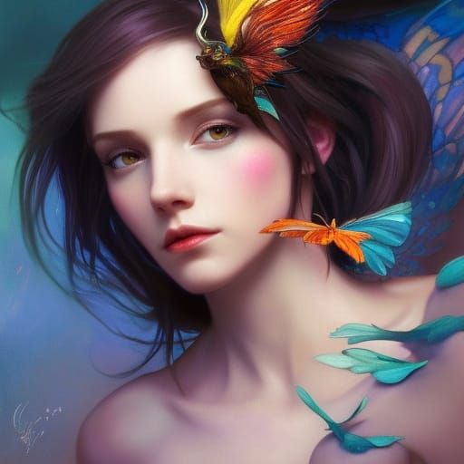 Fairy on Toadstool: Detailed Fantasy Portrait