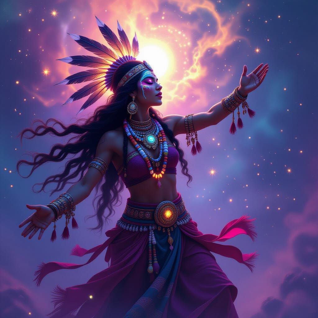 Mystical Shaman's Cosmic Trance Dance in Nebula