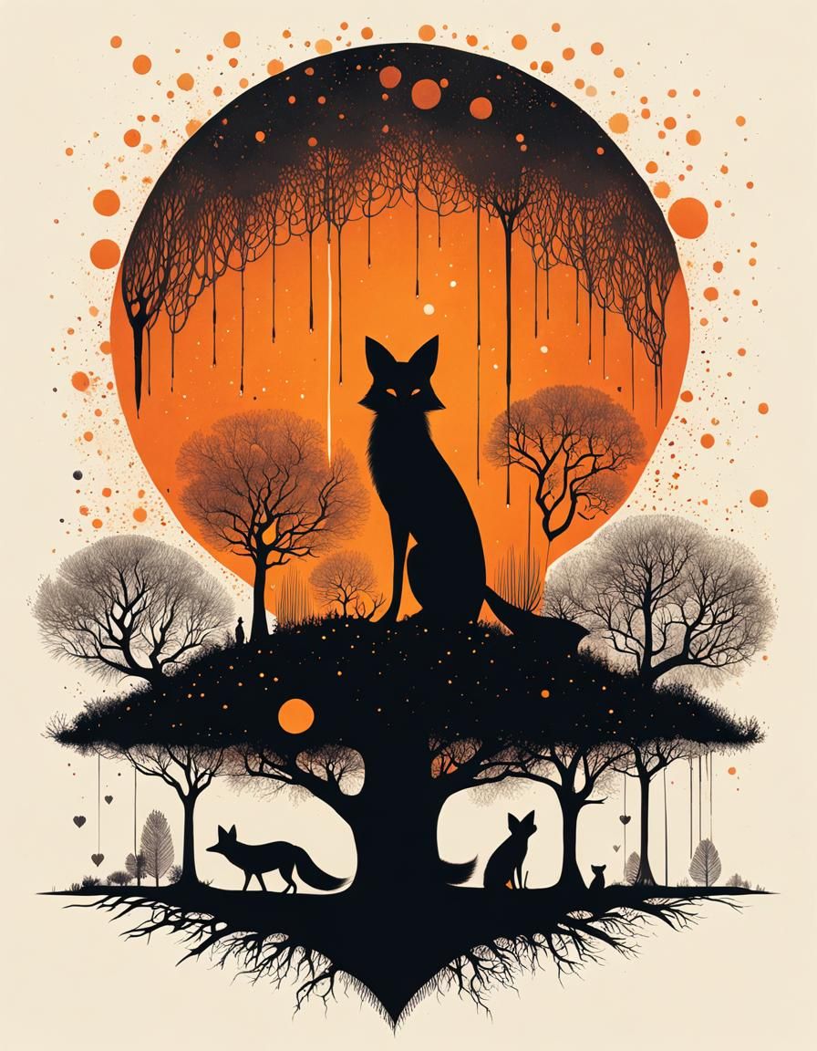 Cybernetic Fox in Ink, Surreal Minimalist Style