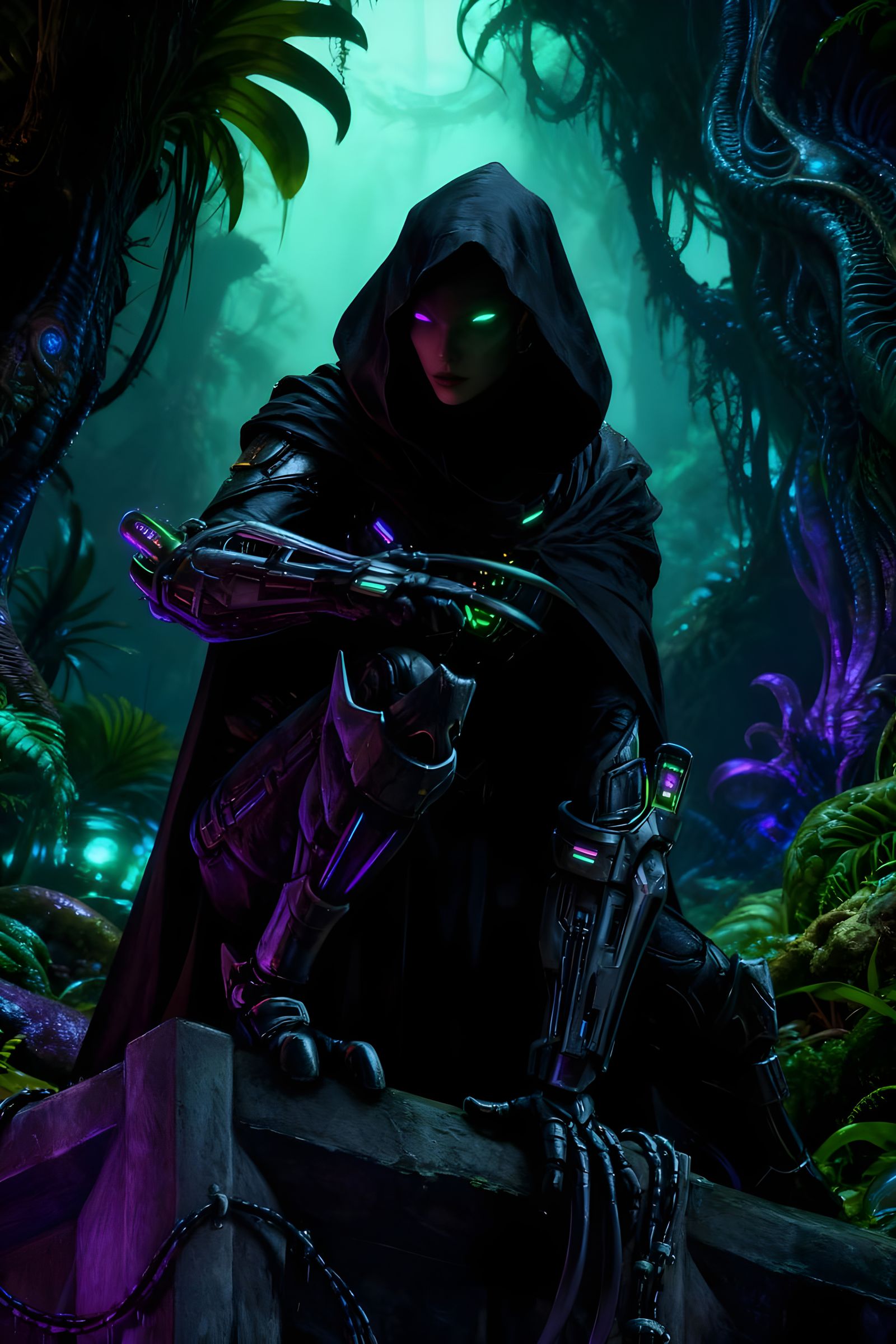 Stealthy Turian Assassin in Alien Jungle