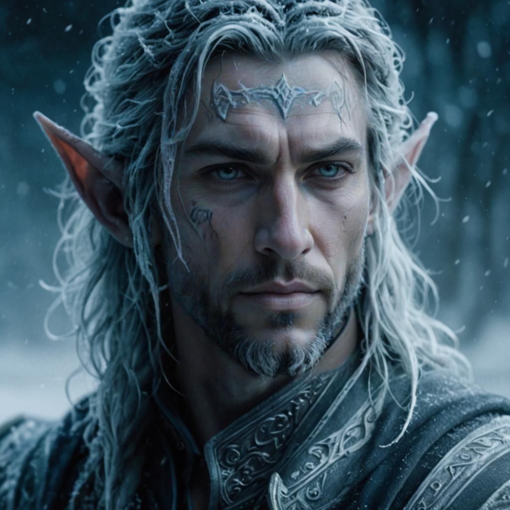 Snow Elf Male Walking Through Frozen Tundra