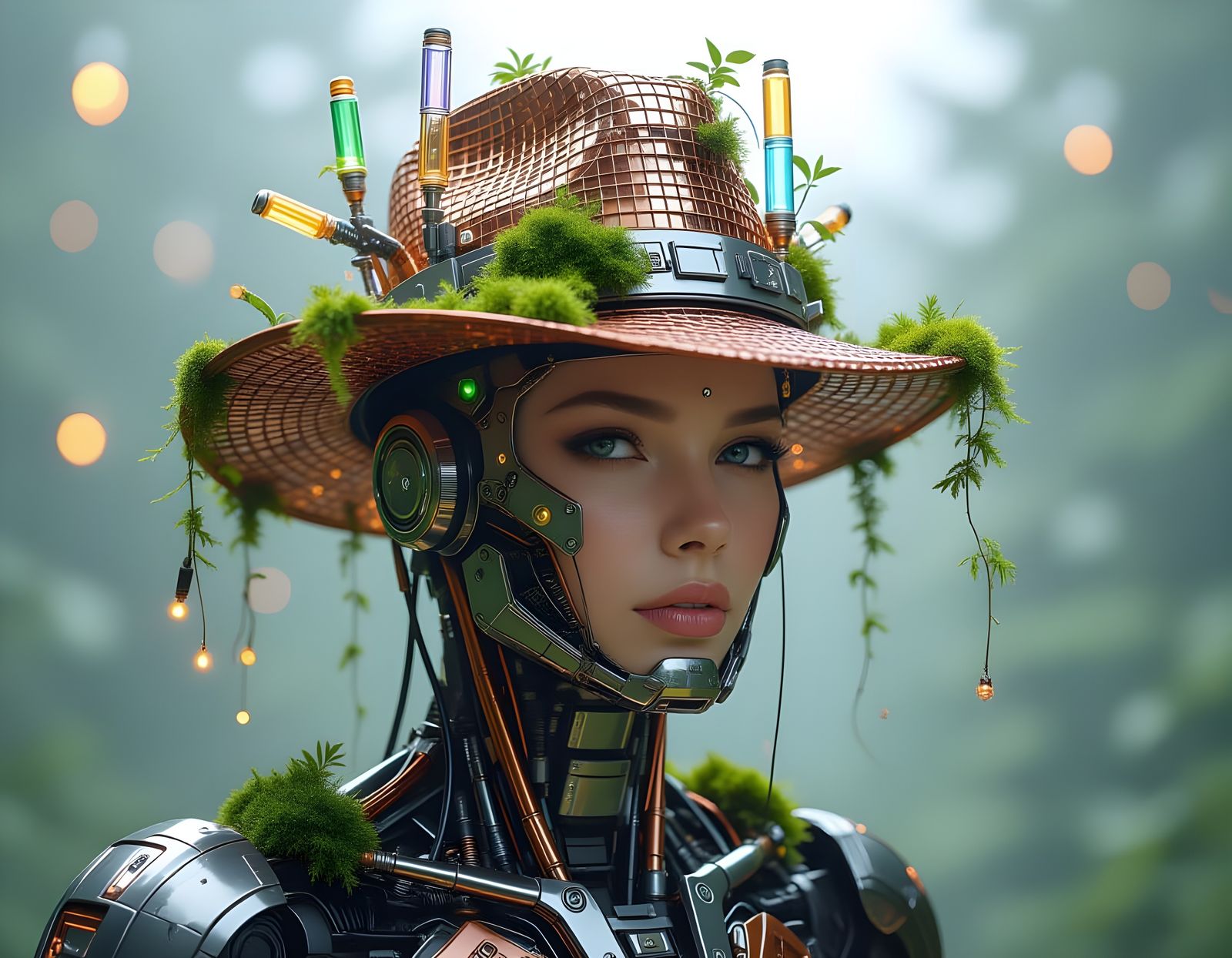 Futuristic Being With Copper Wire Hat