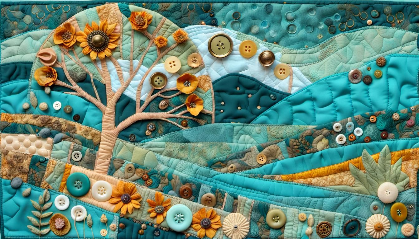 Botanical Landscape Quilt in Mixed Media Collage
