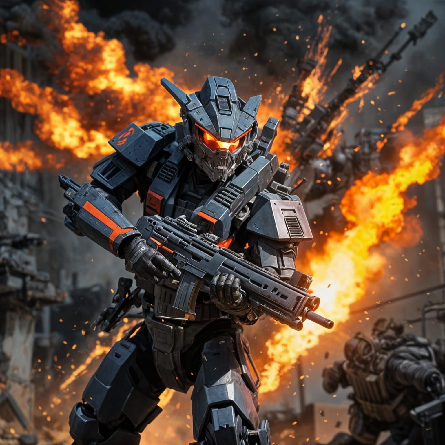 Cyberpunk Zoid Engulfed in Flames