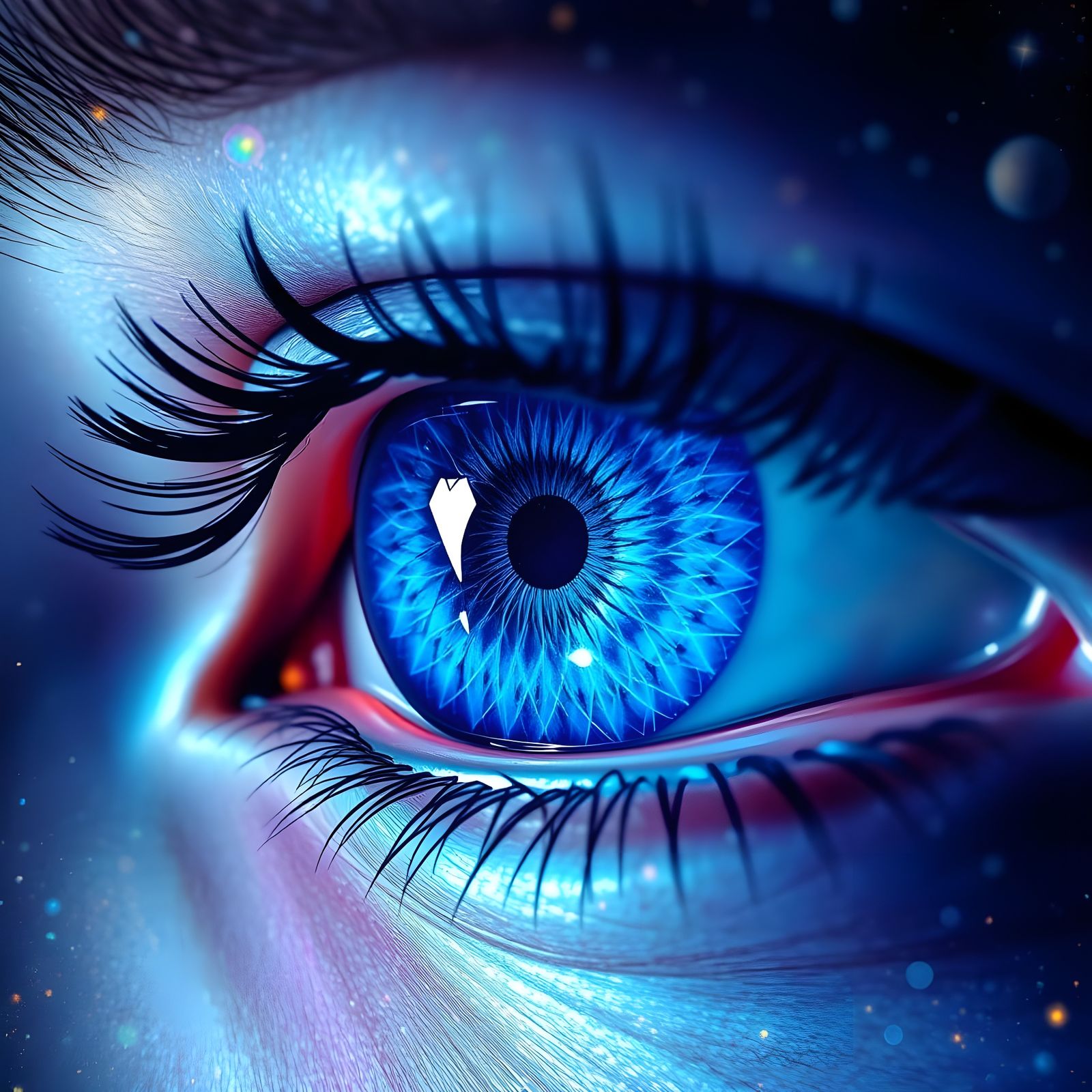 Psychedelic Blue Eye in Holographic Cosmic Illustration