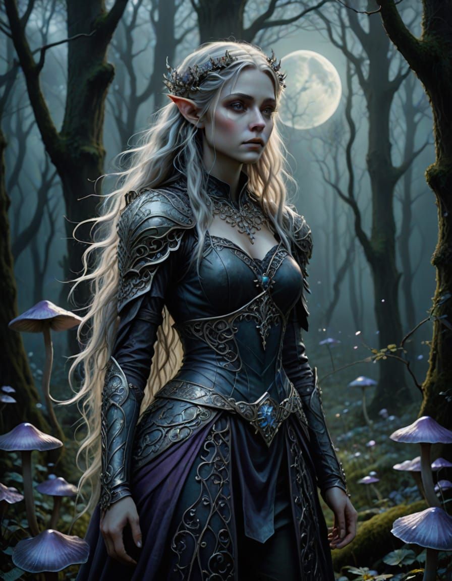 Ethereal Gothic Elf in Moonlit Forest
