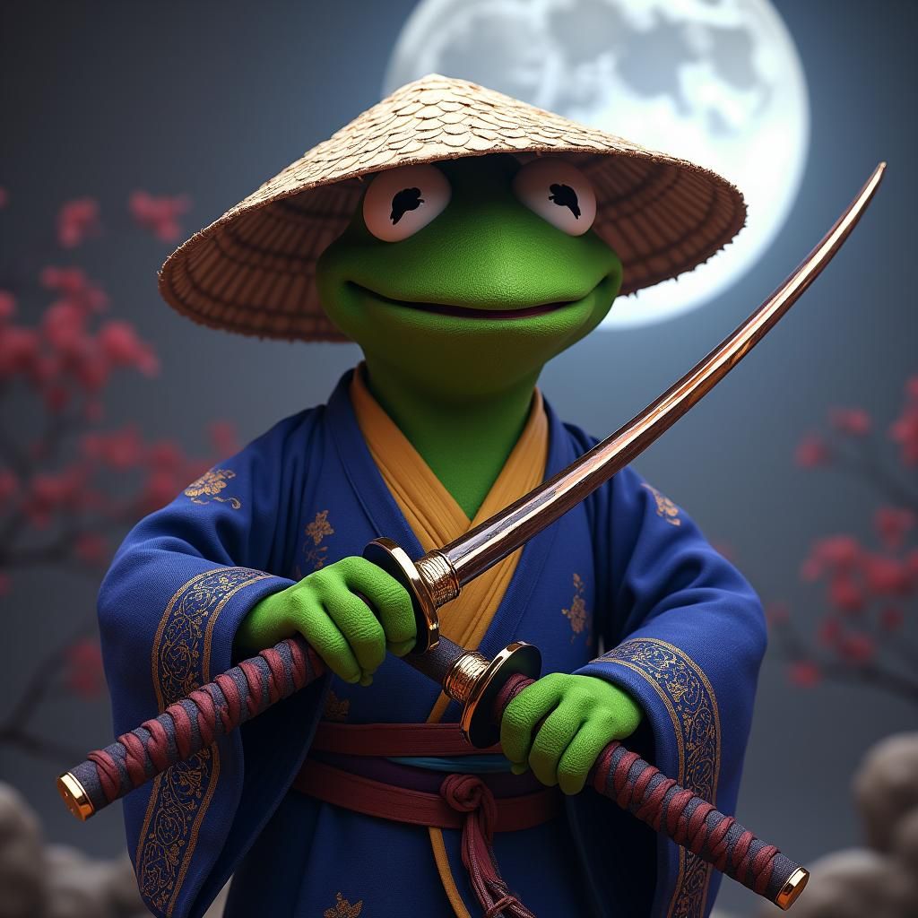 Kermit the Frog Samurai in Dark Fantasy Art